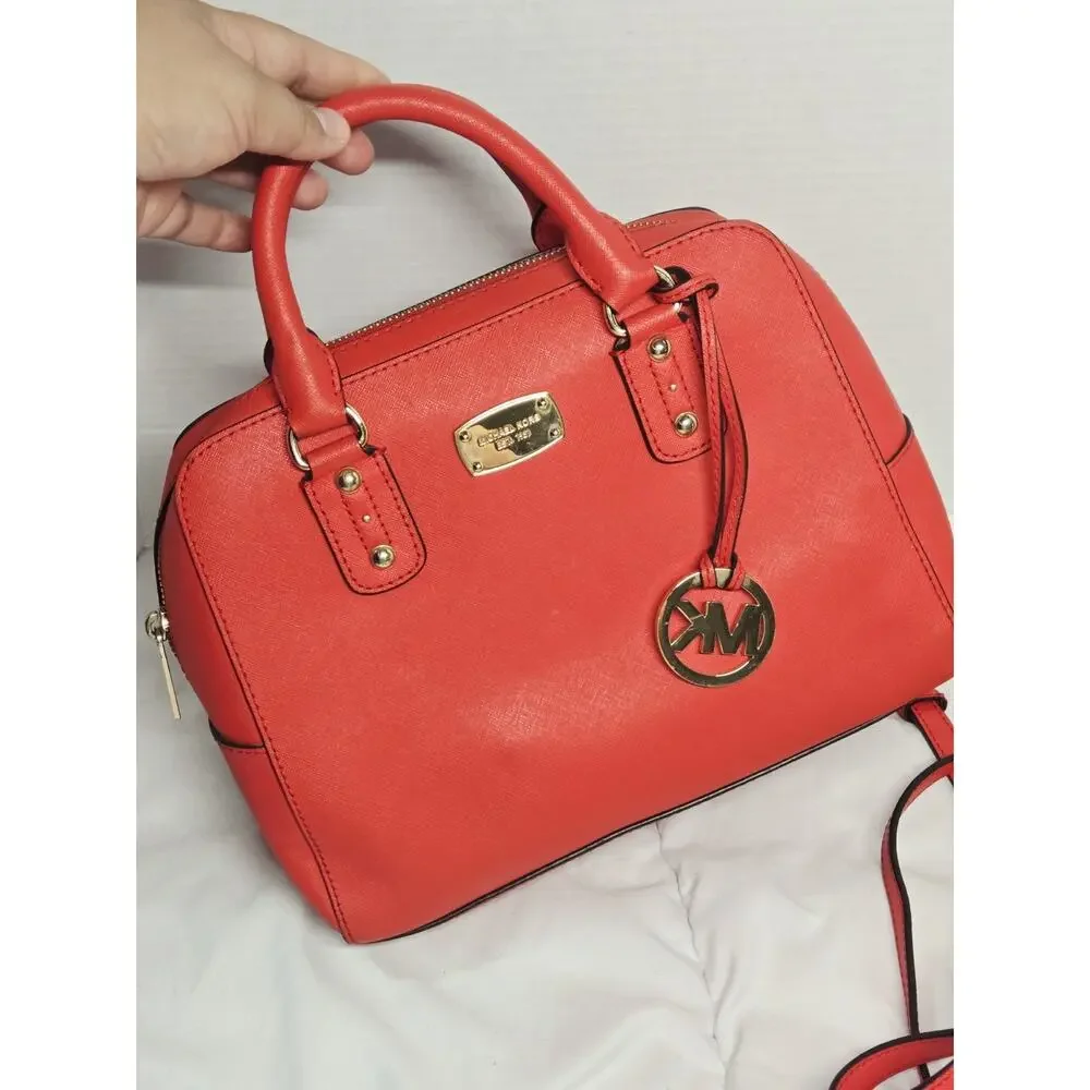 MICHAEL KORS Ciara Women's Handbag Red Saffiano Leather Satchel Casual Strap